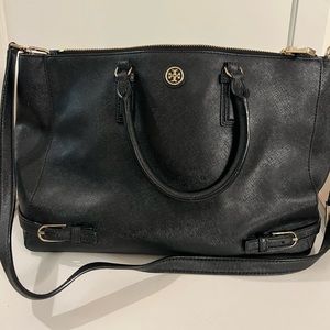 Tory Burch Double Zip Tote with Shoulder Strap in Black